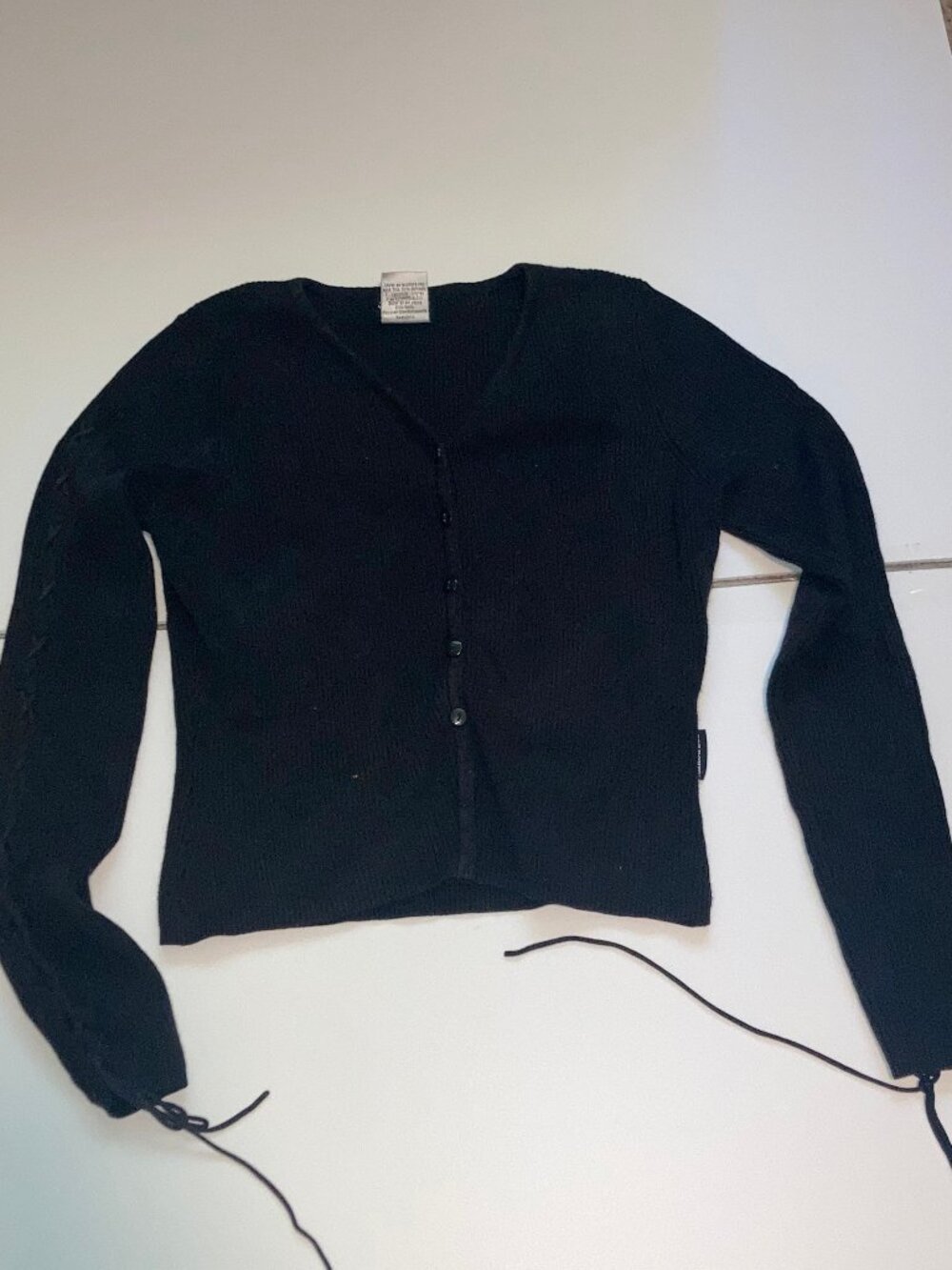 Vintage Joe Boxer Black Ribbed Cardigan Large Lace Up / Corset Long Sleeves